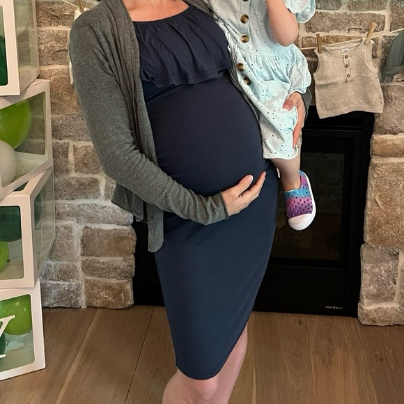 Chic Off-Shoulder Navy Midi Dress - Picture 3 of 4